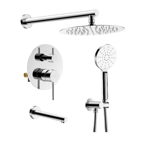 Kibi Circular Pressure Balanced 3-Function Shower System with Rough-In Valve, Chrome KSF404CH